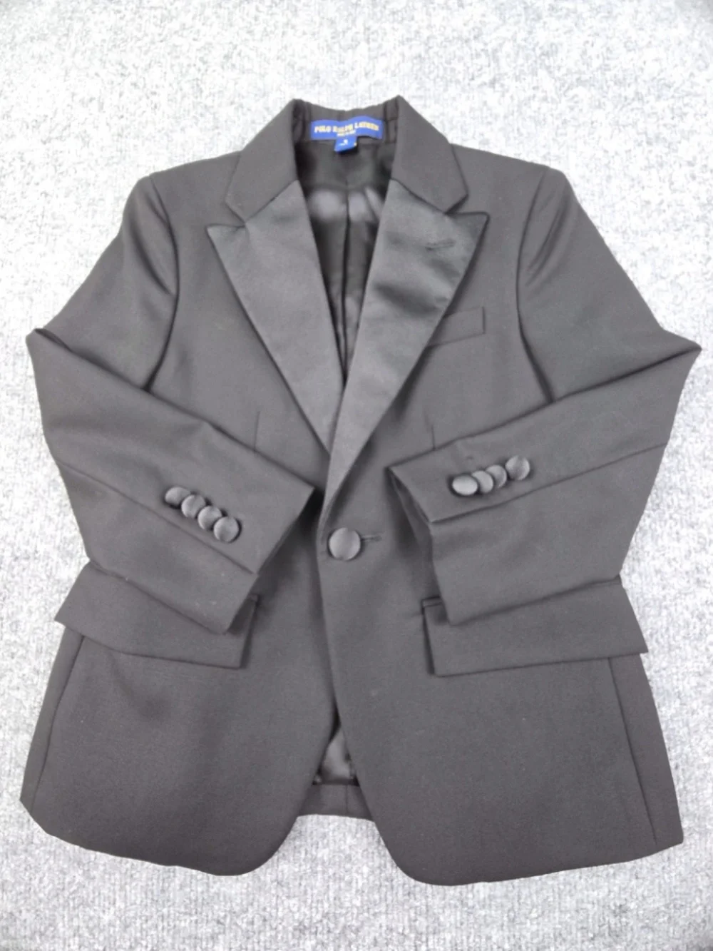 Polo Ralph Lauren Boys Wool Peak Lapel Tuxedo Jacket Blazer Black Size 5 Italy